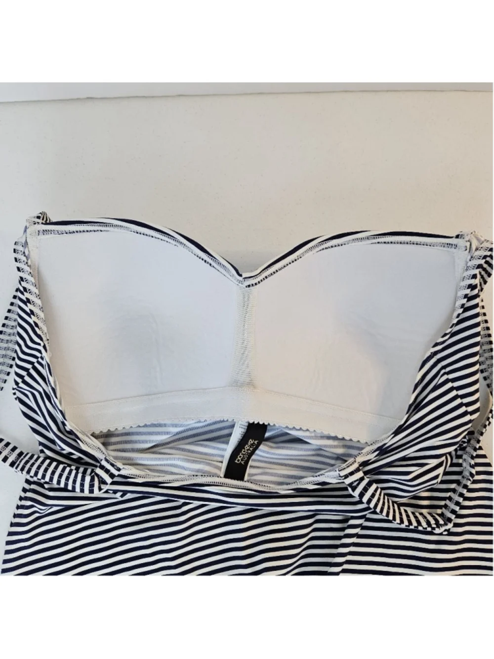 Bond-Eye Australia Striped Mini Dress Size 10 White Navy Built in Bra